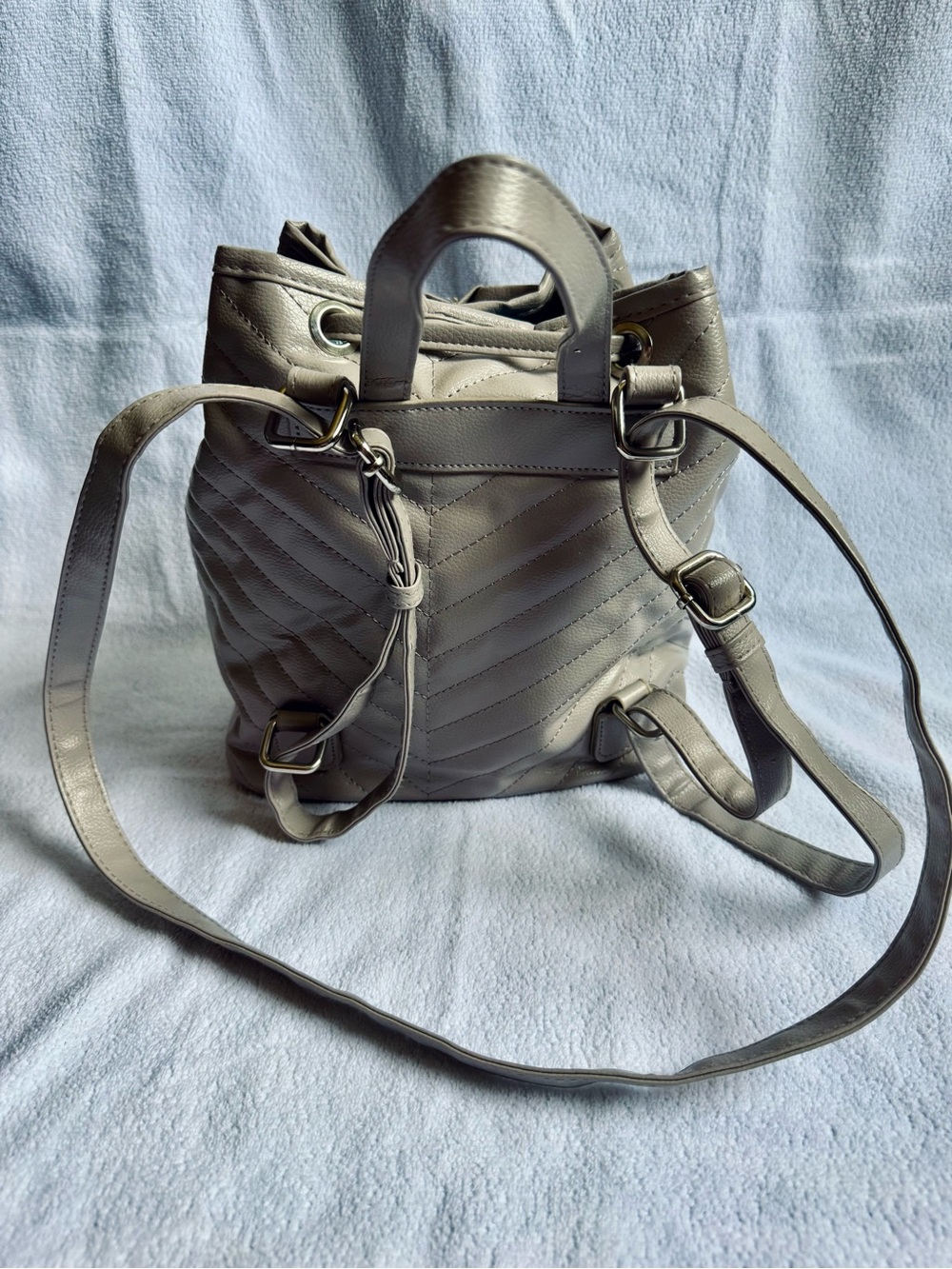 Taupe Chevron Drawstring Mini Backpack - Picture 3 of 5